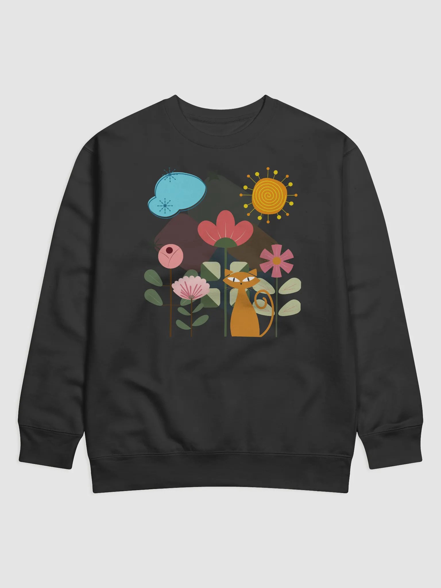 Whimsical Cat and Floral Geometry Sweatshirt product image (1)