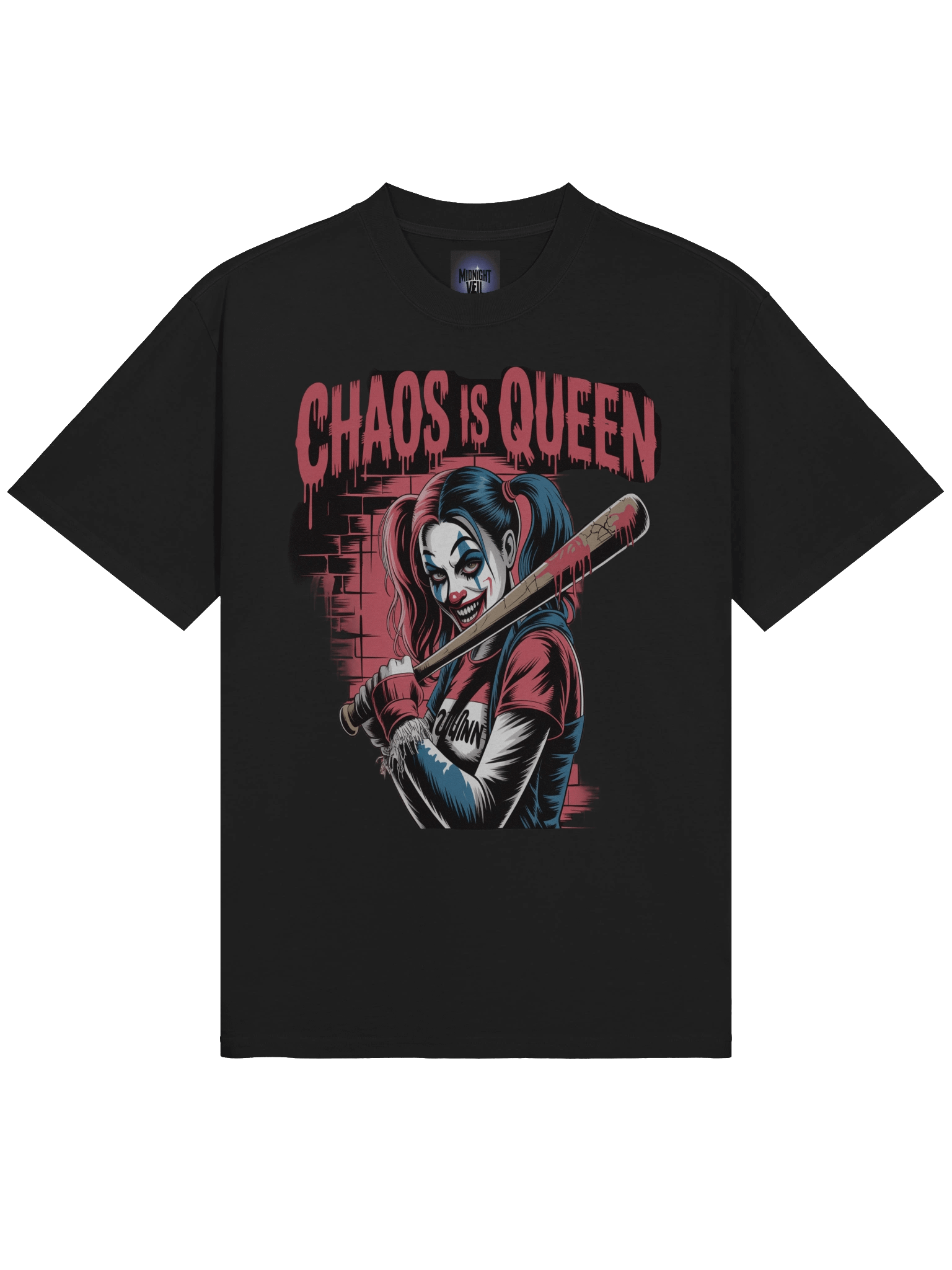 Harley Quinn 'Chaos is Queen' Bat-Wielding Rebel Oversized Faded T-Shirt product image (5)