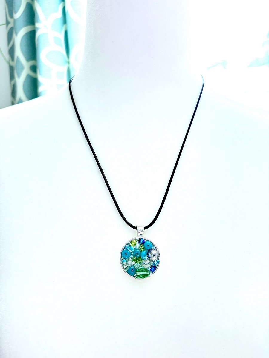 Ocean Dreamscape Pendant Necklace | Handmade Gradient Bead Art | Coastal Charm Jewelry by Monique Faella Designs™ | MFD-00010 product image (2)