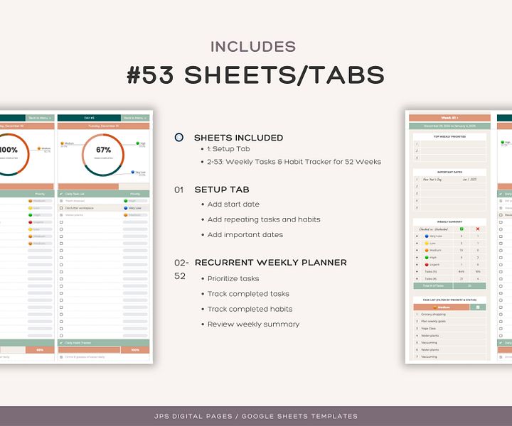 Weekly Recurrent Planner, Digital Planner Spreadsheet, Google Sheets Template product image (2)