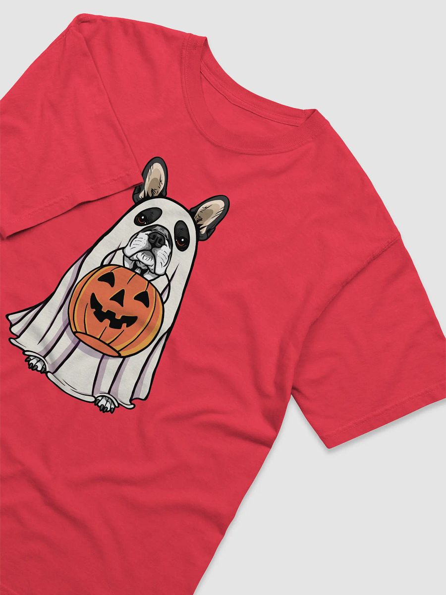 Funny Halloween Boston Terrier T-Shirt | Funny Boston Terrier Wearing a Ghost Costume and Holding a Pumpkin Basket product image (11)