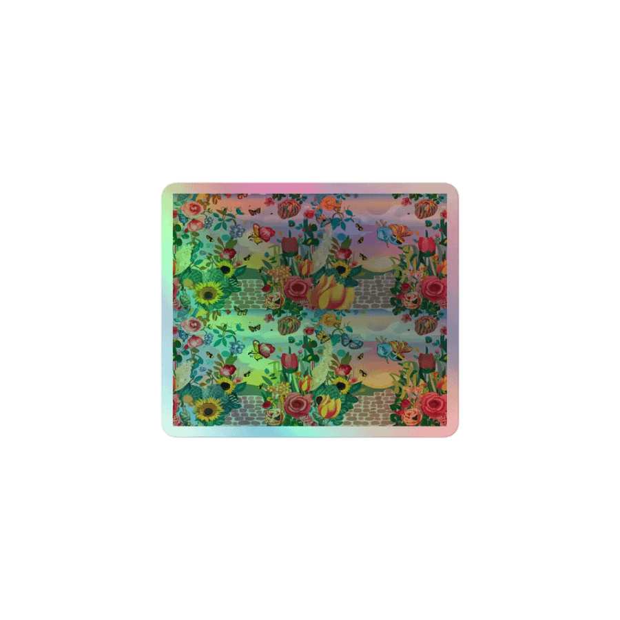 Holographic Garden Fantasy Sticker - Vibrant Floral and Butterfly Design product image (1)