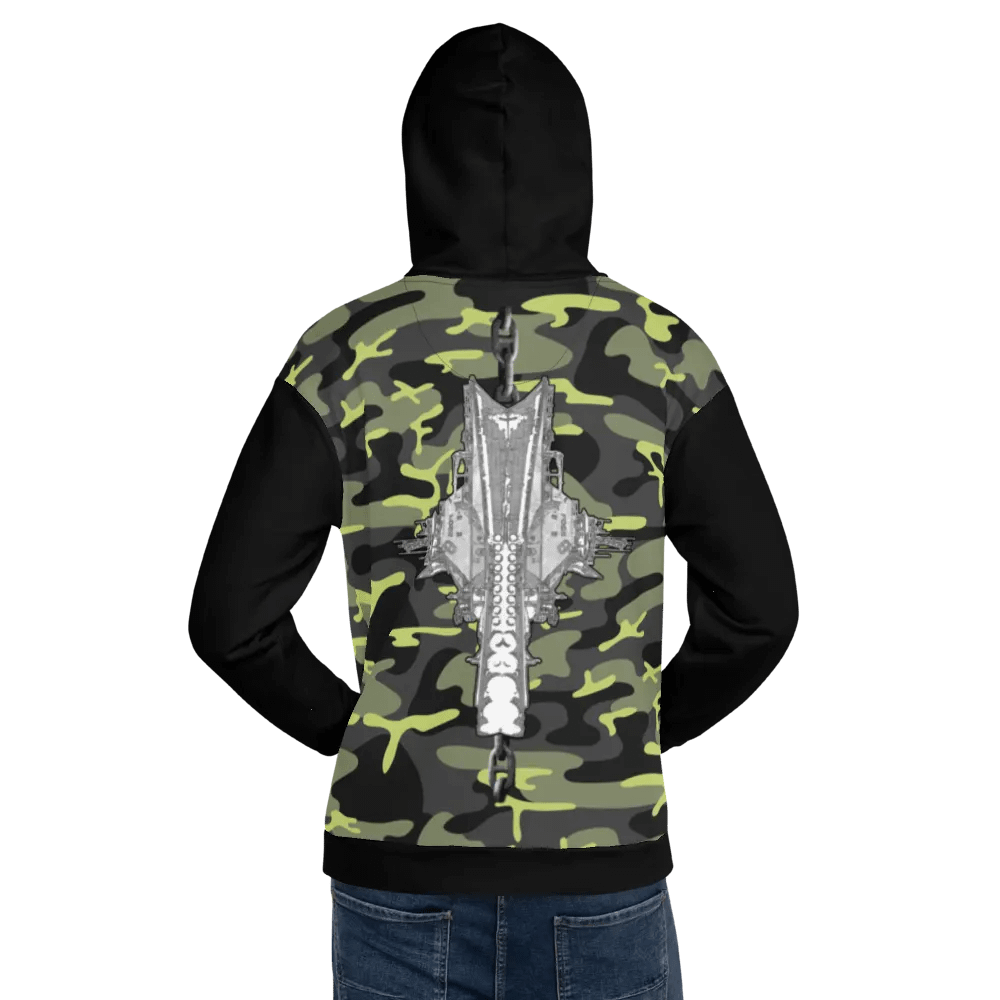 black & Green Camouflage Foss double tug Sketch Hoodie product image (9)