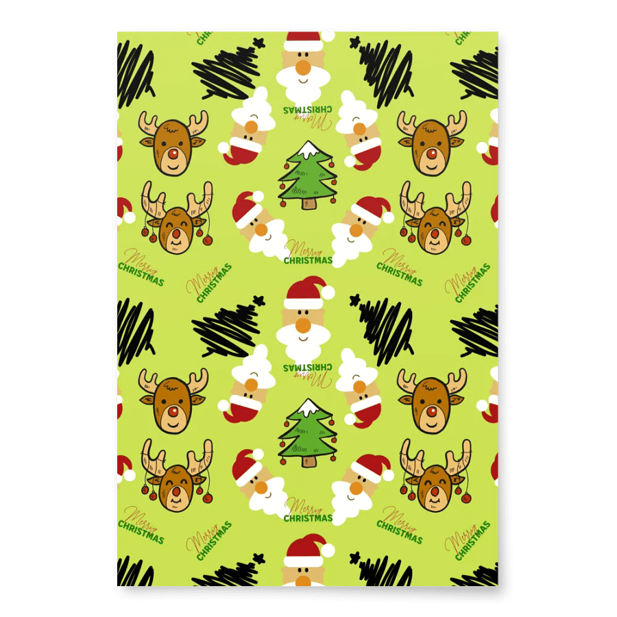 Reindeer, Santa, Christmas Tree Wrapping Paper - Green product image (4)