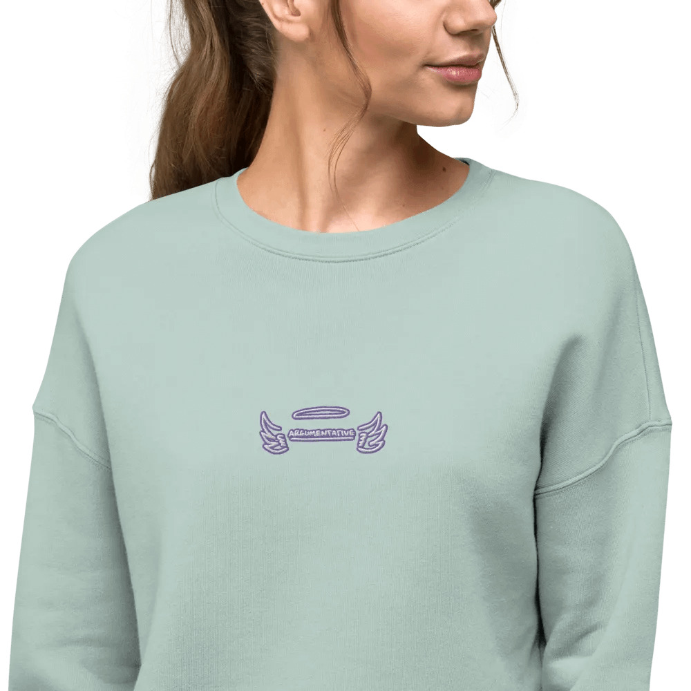ANGELIC (purple & white thread) embroidered fleece crop crew product image (32)