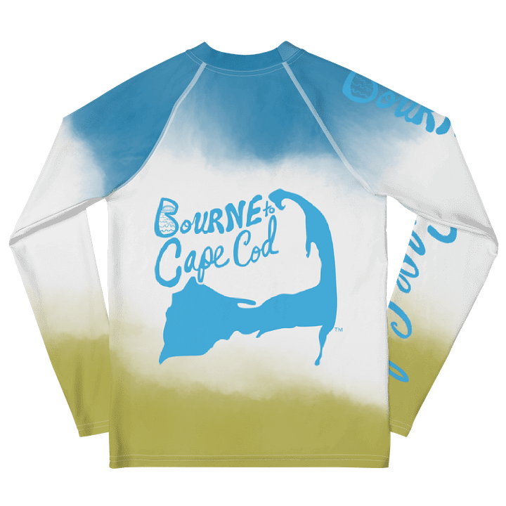 YOUTH | Rash Guard | BRN.2C.C.™ Front Graphic | BOURNE to Cape Cod™ Sleeve & Back Logo | Coastal Swim Shirt for Kids | UV Protection Activewear | Blue Logo | Coastline product image (2)