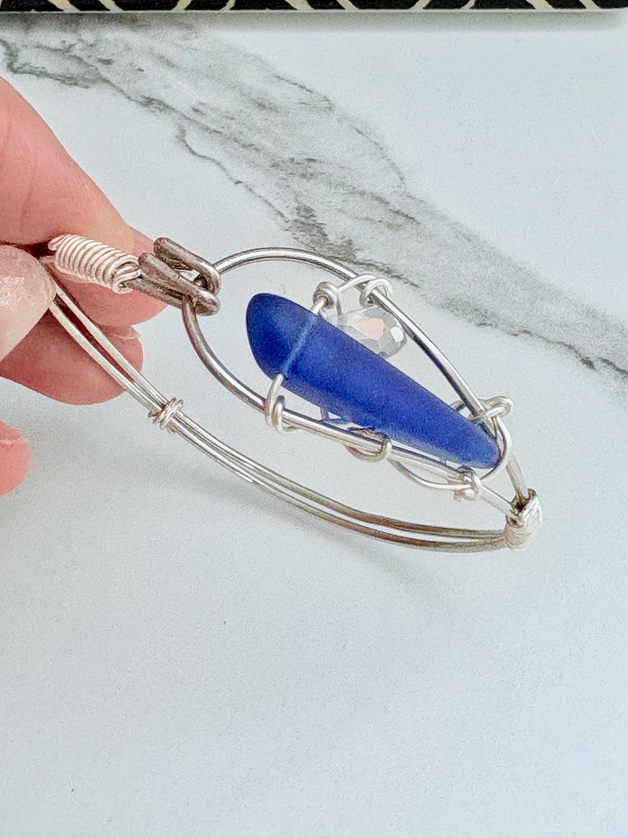 Ocean Whispers Wire-Wrapped Sea Glass Bracelet | Handmade 6.75" Coastal Charm by Monique Faella Designs™ | MFD-00075 product image (10)