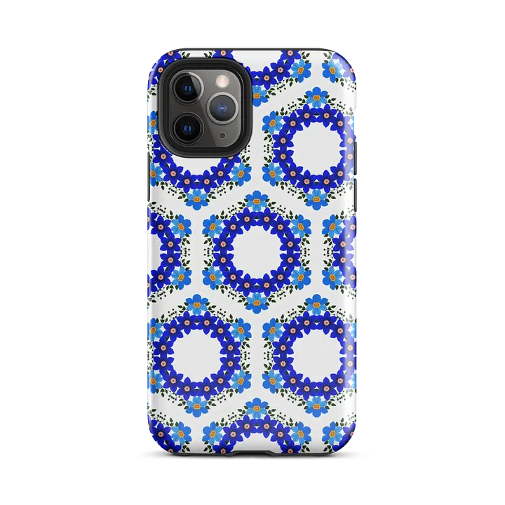 Tough Phone Case for iPhone® - Geometric Blue and Yellow Hex Ring Pattern product image (2)