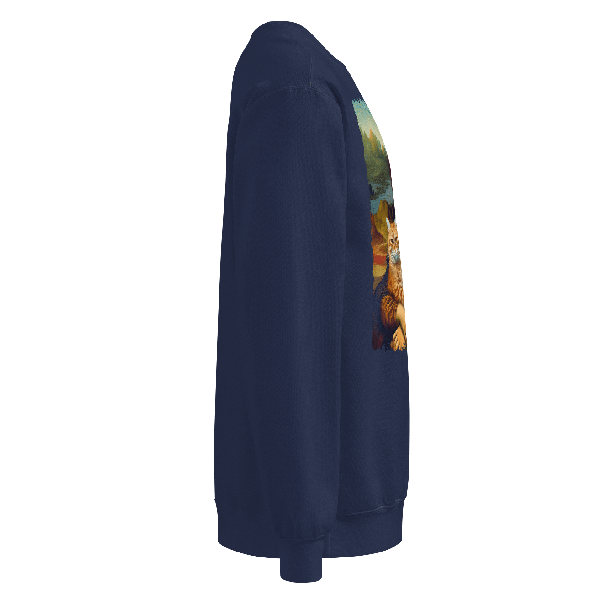 Mona Lisa sweatshirt with orange cat graphic funny art parody unisex pullover for cat lovers unique cozy gift idea clothing product image (4)