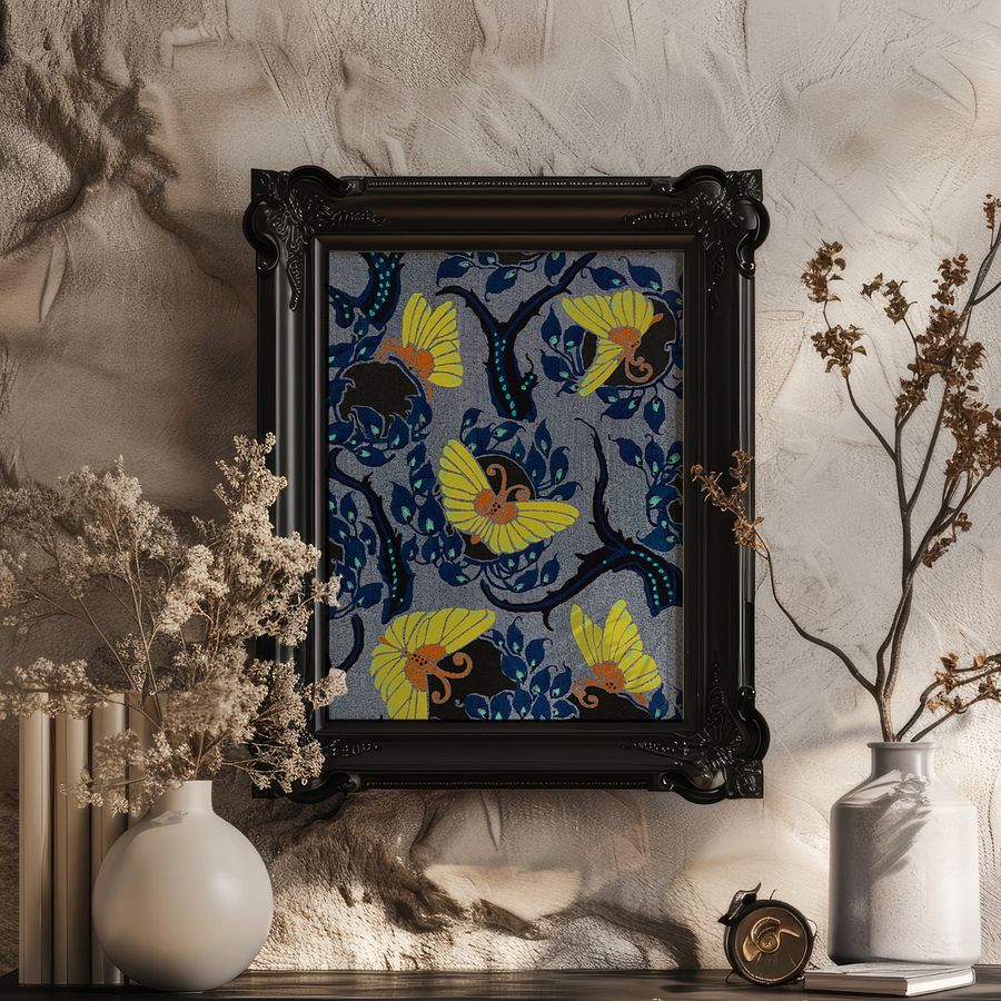 Art Nouveau Butterfly Pattern Vintage Textile Art Print product image (31)