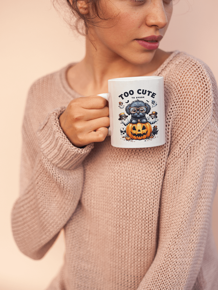 "Too Cute To Spook" Halloween Dog Mug | Cute Ghost Puppy & Pumpkin Coffee Cup product image (2)
