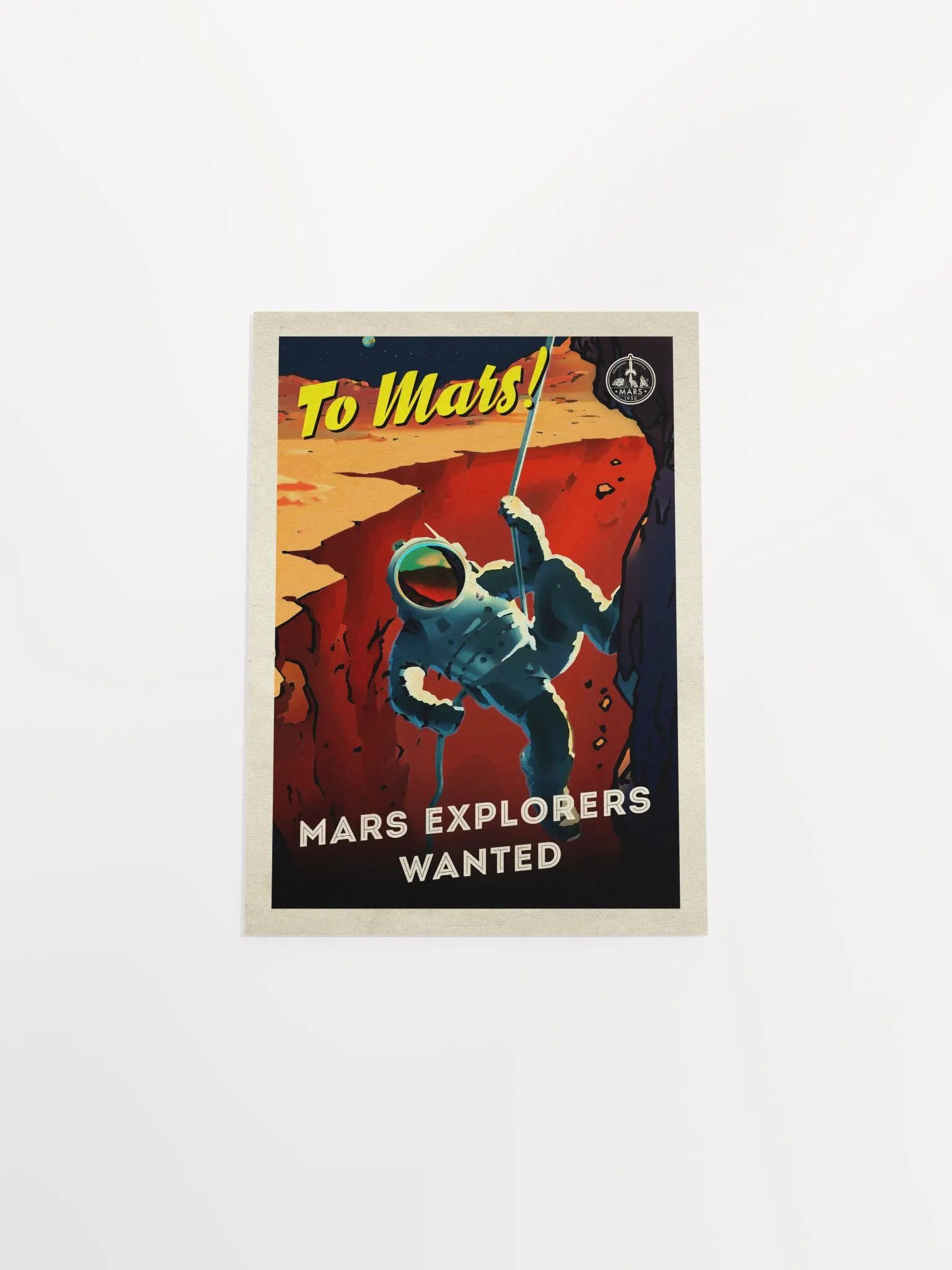 To Mars! Mars explorers wanted — Vintage space poster, retro space art, propaganda poster, retrofuturism art, retro sci-fi print product image (9)