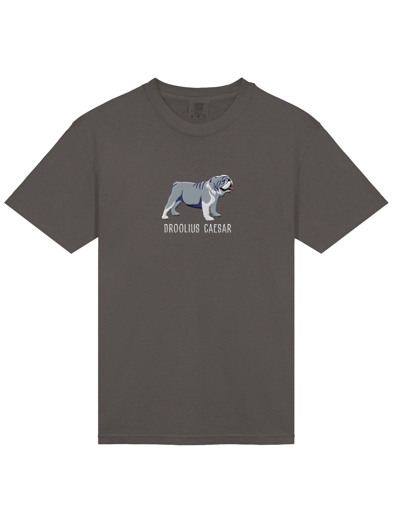 Droolius Caesar T-Shirt(Embroidered) of an English Bulldog(Blue & White) product image (16)