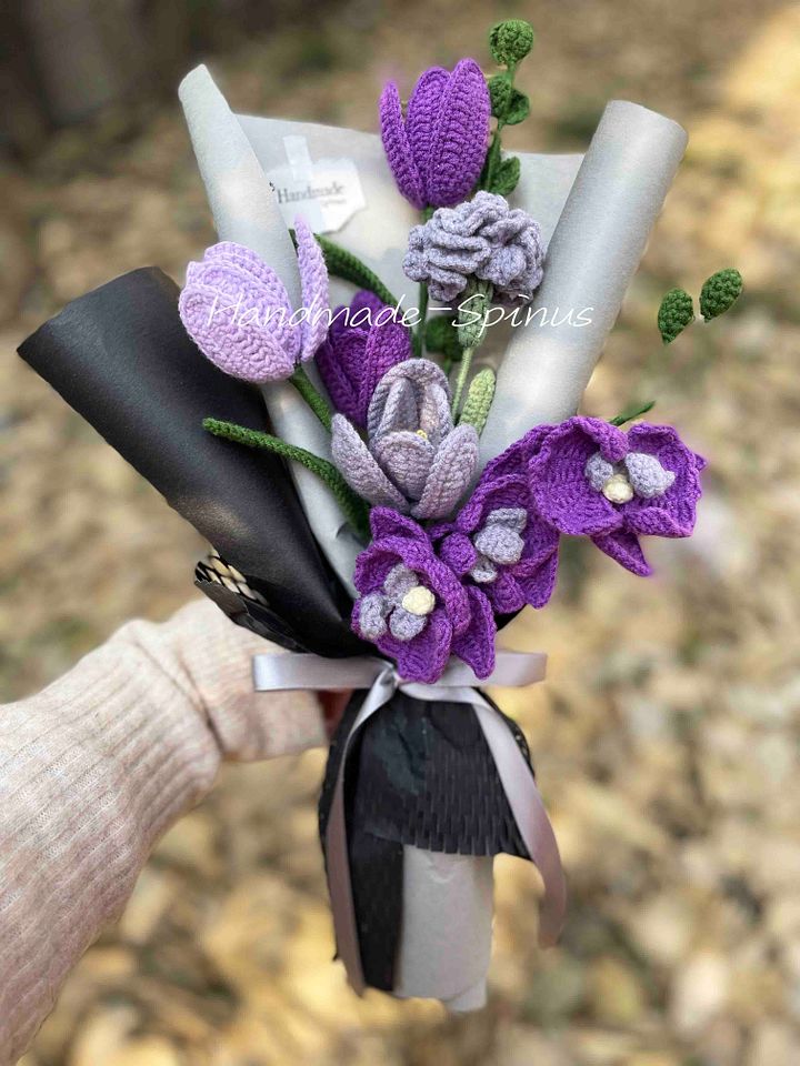 Purple Phalaenopsis Crochet Knit Bouquet product image (2)