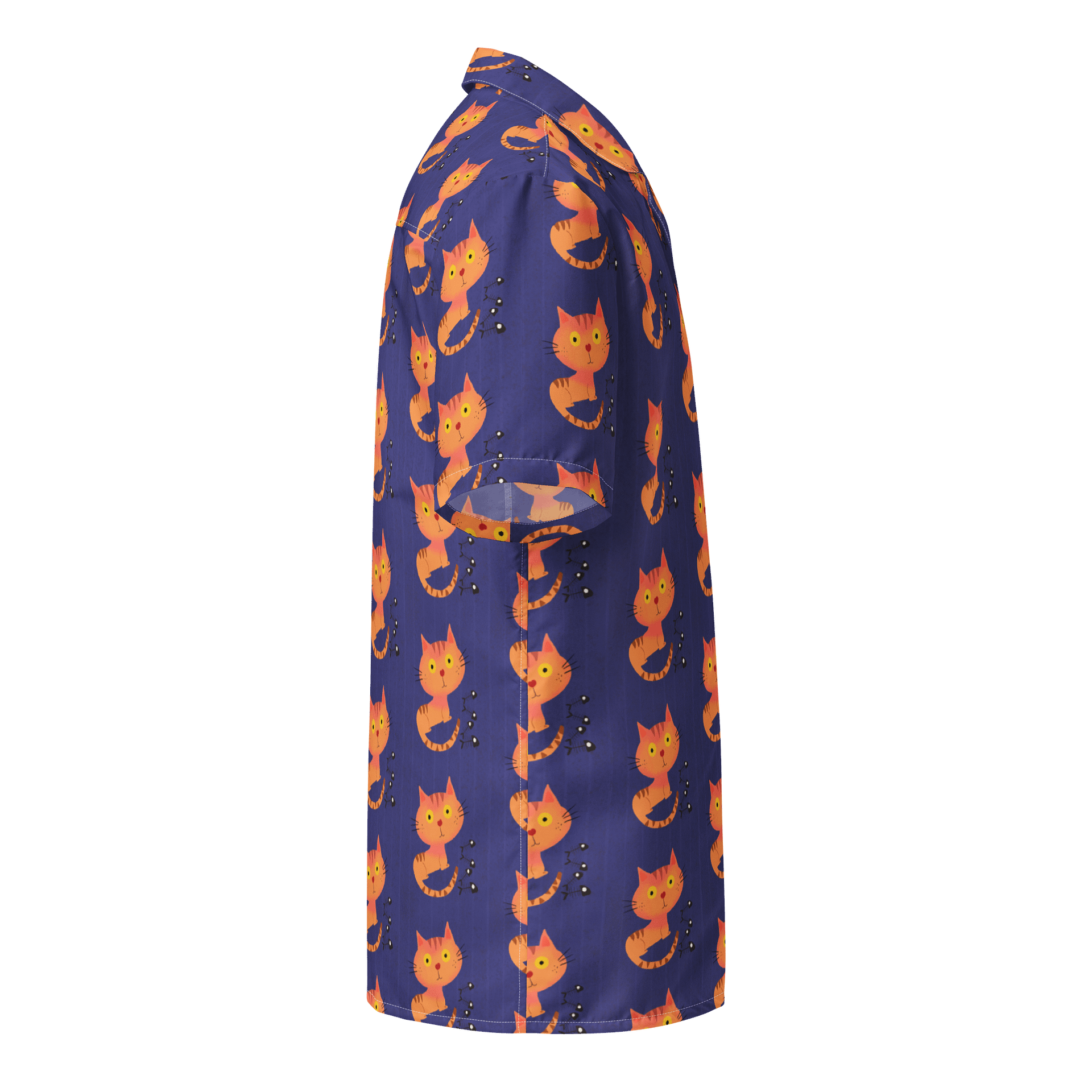 Feasting Ginger Kitty Button-Down Hawaiian Shirt - Blue product image (4)