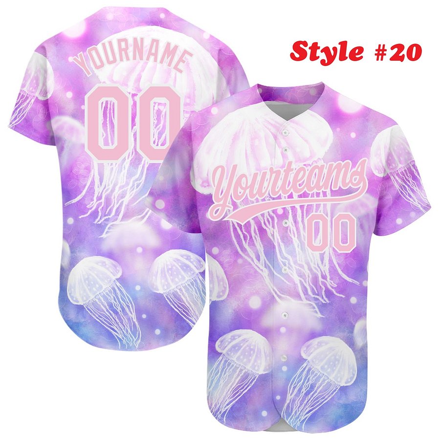 Authentic Baseball Jersey, Custom Baseball Jersey, Personalized Sport Jersey, Colorful, Number, 3D Jellyfish, Ocean product image (188)
