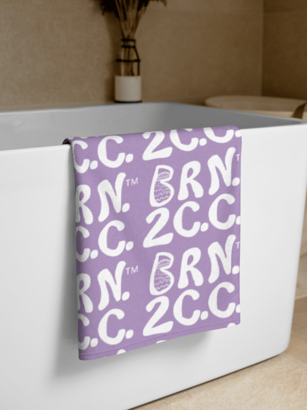 BRN.2C.C.™ | Coastal Classic Beach Towel | All-Over Logo Print | Vibrant Colors for Salty Souls | White Logo on East Side Lavender product image (2)