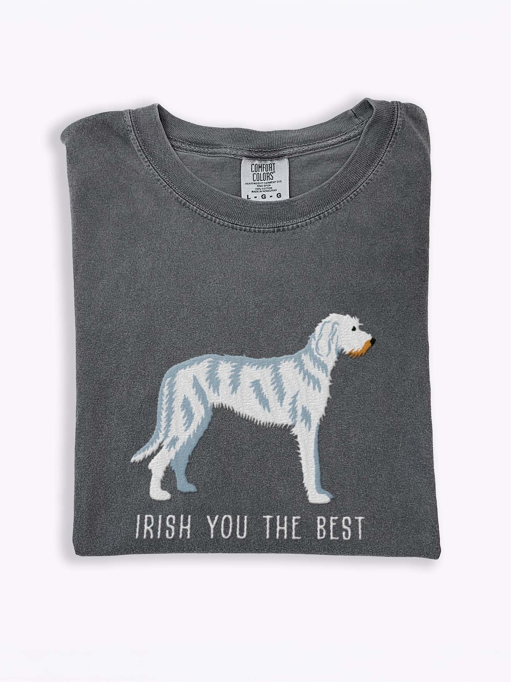 Irish You the Best T-Shirt(Embroidered) of an Irish Wolfhound(White) product image (1)