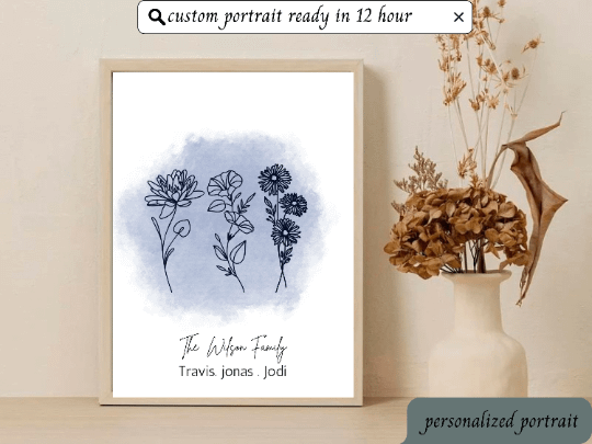 personalized birthflower portrait with message, birthflower portrait for family , friends & couple with personalized message product image (4)