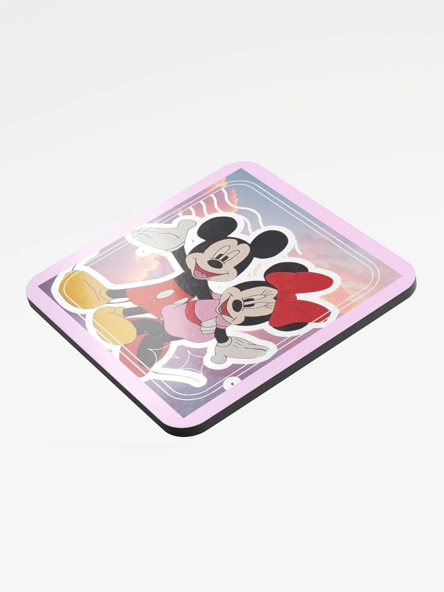 Mickey and Minnie mouse (art by Dina R.) colorful style acrylic painting picture - Glossed Cork Coaster product image (3)