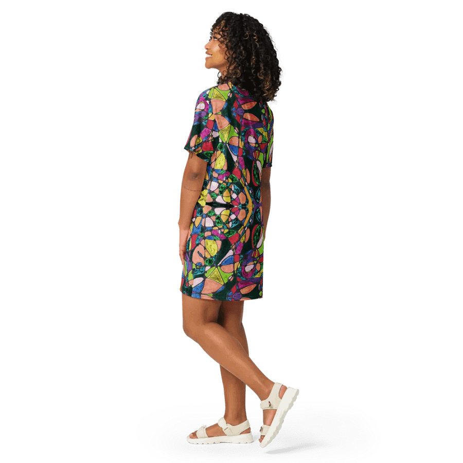 Abstract Coloured Patterned Neurographic Ladies T Shirt Dress product image (11)