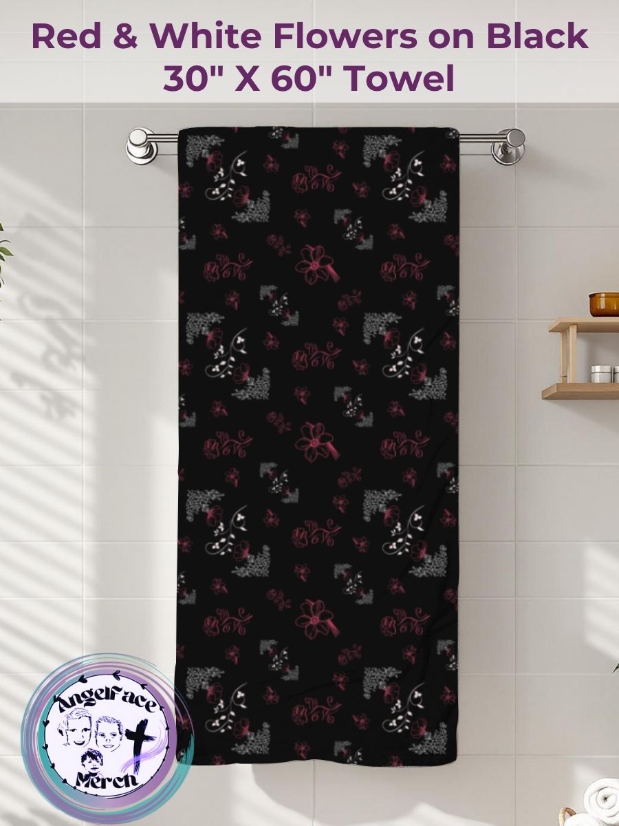 Red and White Flowers Black Towel product image (3)