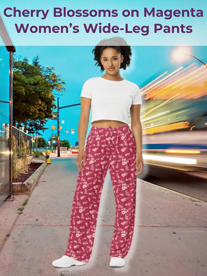 Cherry Blossoms on Magenta Unisex Wide-Leg Pants product image (1)
