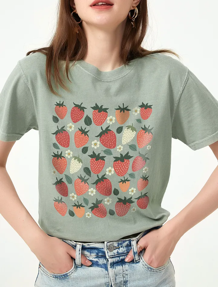 Strawberries Pattern(2) T-Shirt | Vintage-Style Cottagecore, Goblincore, and Aesthetic Shirt Design product image (1)