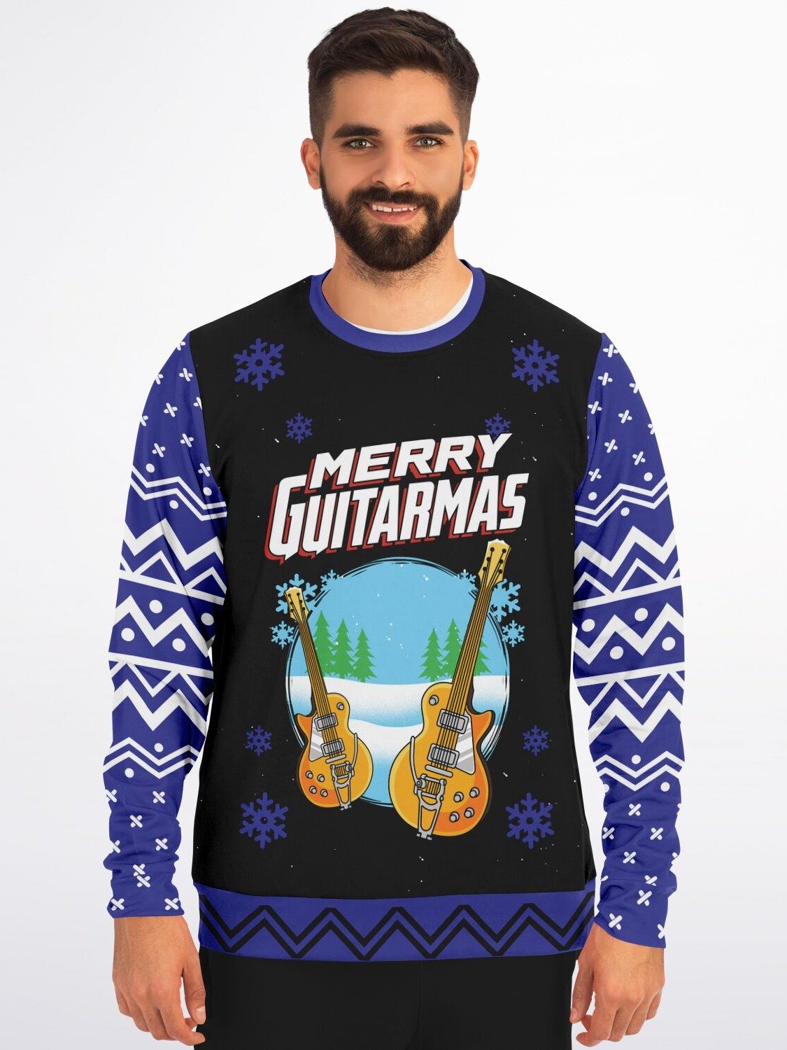 "Merry Guitarmas" Music Christmas Sweater | Electric Guitar Holiday Sweatshirt | Musician Winter Party Outfit product image (3)