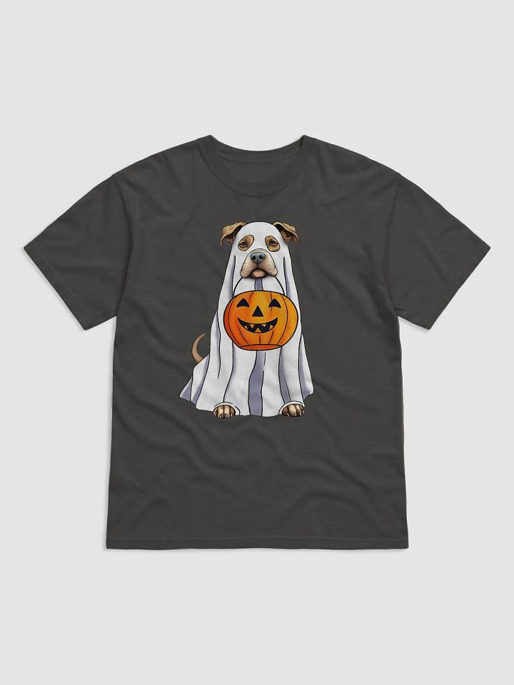 Pitbull(Fawn) Halloween Tee | Funny Halloween Pittie/Staffordshire Wearing a Ghost Costume with Pumpkin Basket product image (7)