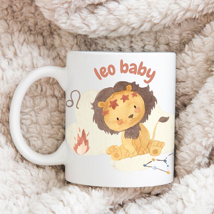 Leo Baby July 23 – August 22 WHITE GLOSSY MUG Baby Gift, New Mom Gift, Fun Astrology Gift product image (1)