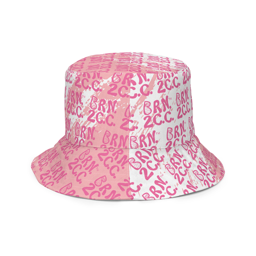 Adults Unisex | Reversible Bucket Hat | BOURNE to Cape Cod™ x BRN.2C.C.™ All-Over Logo Print | Coastal Style Sun Hat | Brilliant Rose on Pink & White Splash product image (4)
