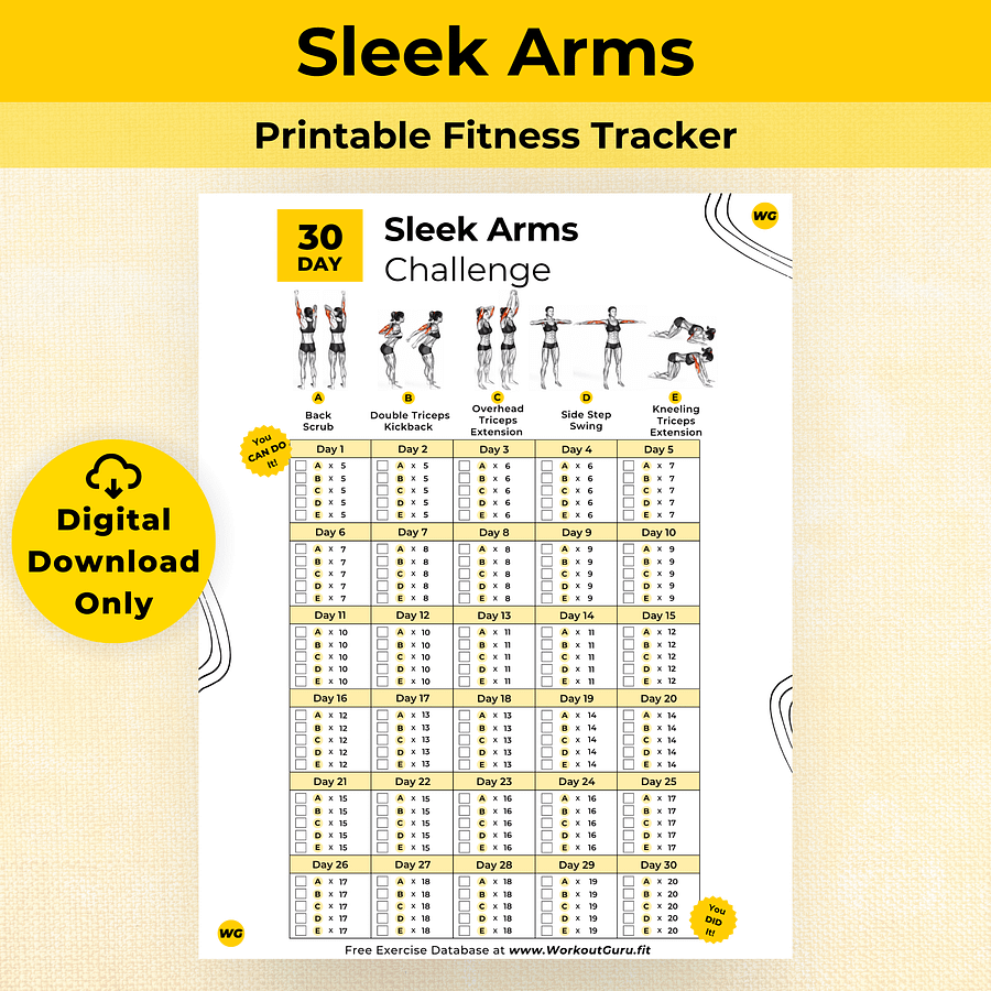30 Day Sleek Arms Challenge - Printable Workout Tracker product image (1)
