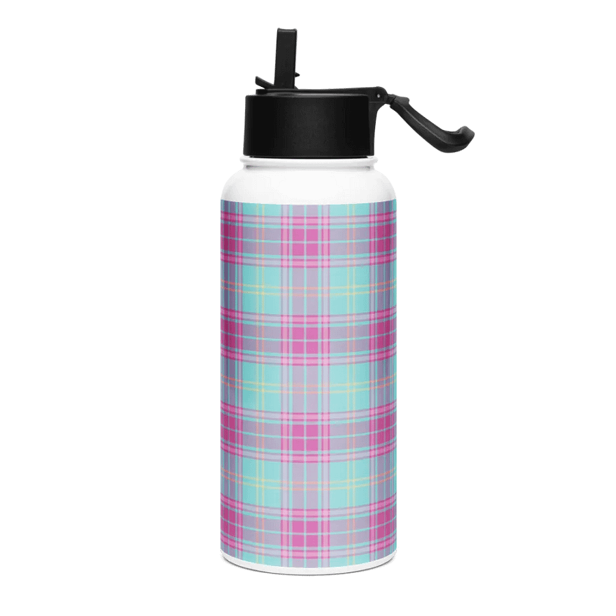 Hot Pink and Aqua Plaid Water Bottle product image (2)