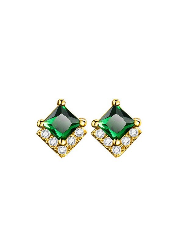 Green Princess-Cut Stud Earrings | 18K Gold Plated product image (1)