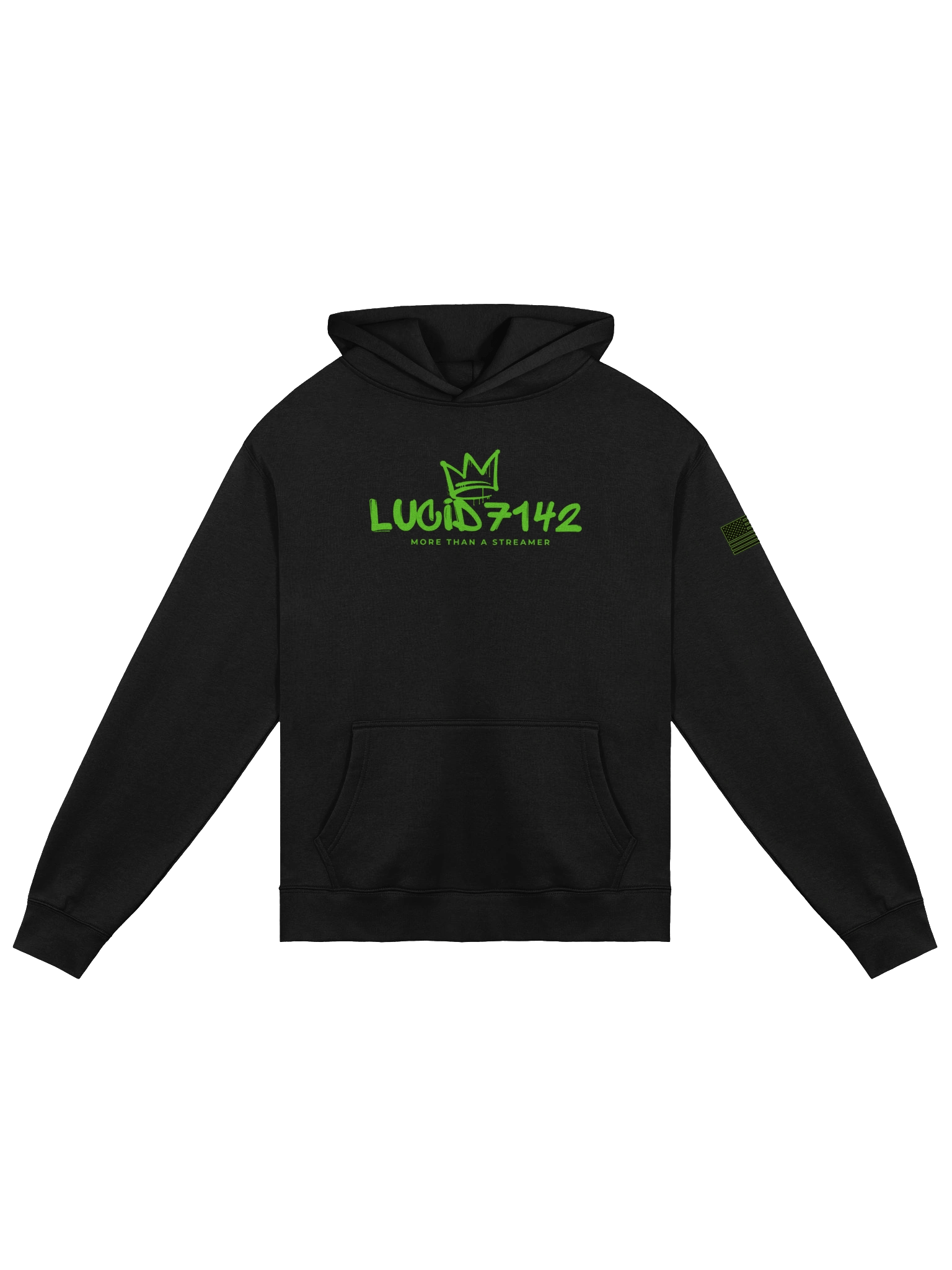 Lucid7142 “More Than a Streamer” Hoodie – Neon Crown Logo & Flag Sleeve product image (9)