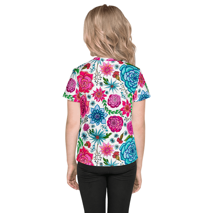 Girls' | Little Kids Size T-Shirt | Bold Blooms on White | Vibrant Floral Tee for Joyful Days product image (2)