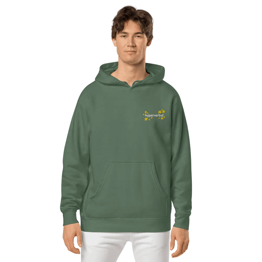 hyperverbal (L.C., comic sans and stars) embroidered pigment-dyed hoodie product image (2)