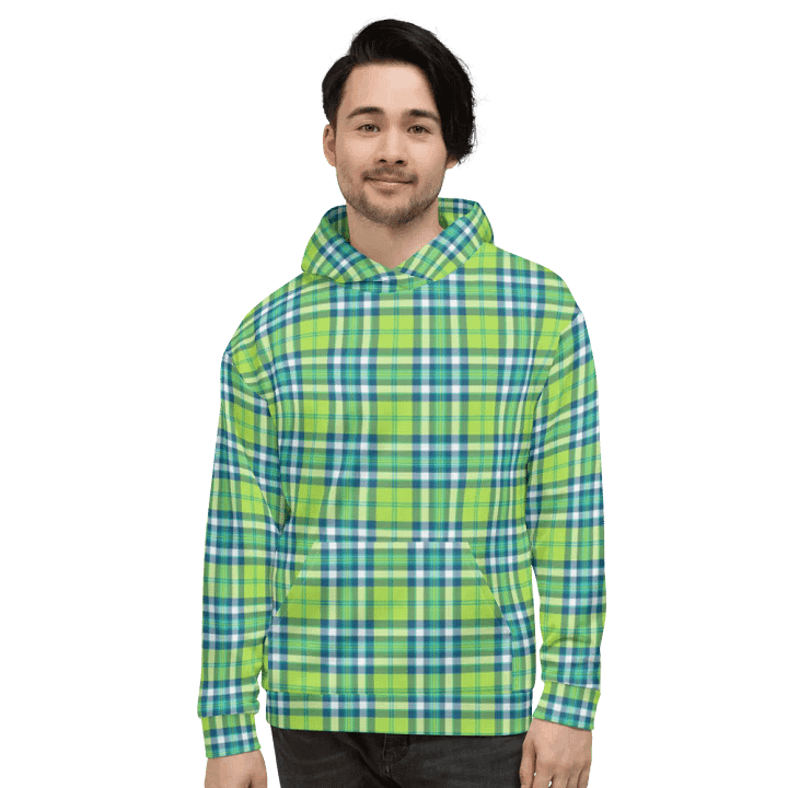 Lime Green and Turquoise Plaid Hoodie product image (2)
