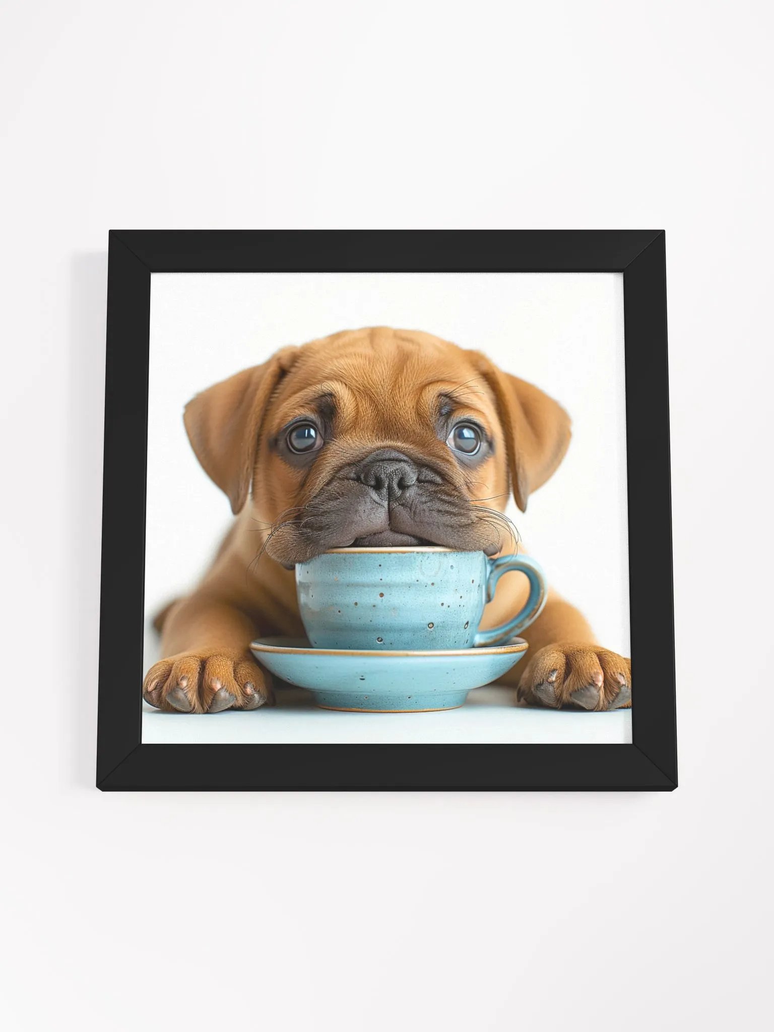 Cute Coffee Lover Puggle Puppy Framed Wall Art product image (3)