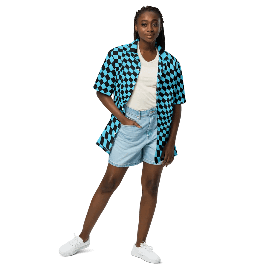 Vintage Retro Distorted Checkerboard Unisex Hawaiian Shirt product image (3)