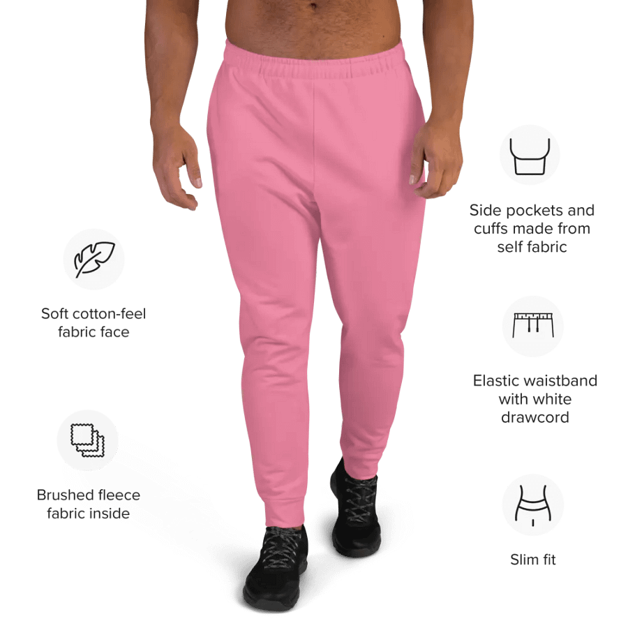 Plain Rosy Pink Soft Summer Recycled Polyester Premium Men's Joggers by Treasure Pie product image (9)