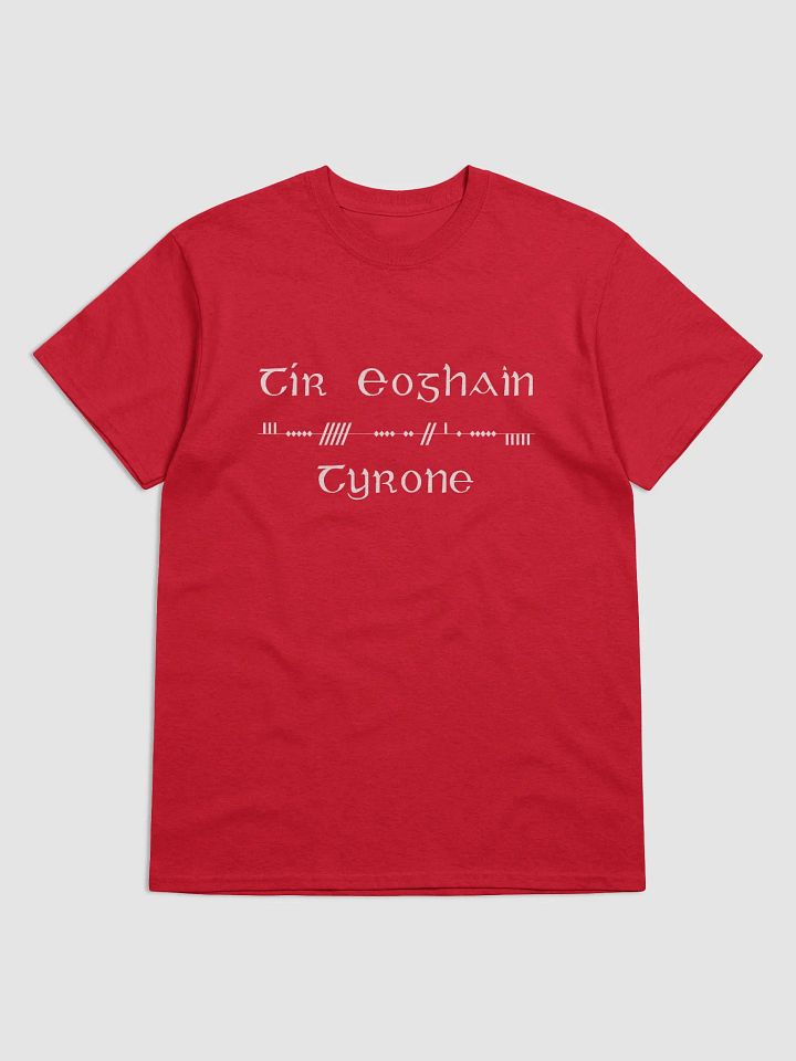 Tyrone/Tír Eoghain, Scholastic style Ogham, Red printed T-shirt product image (1)
