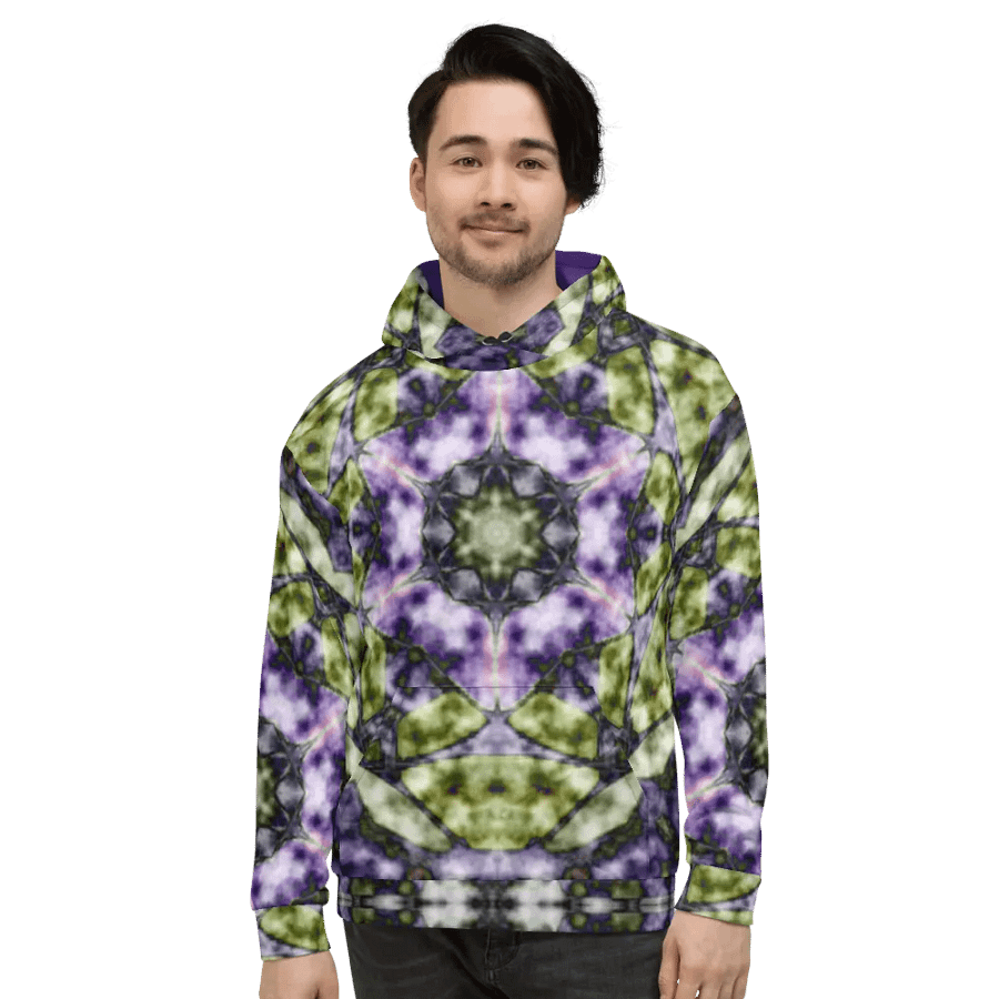 Bohemian 6 Pointed Madala Pink and Green/ All-Over Print Recycled Unisex Hoodie by Sublicolor product image (4)