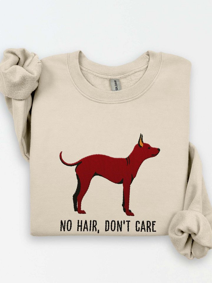 No Hair, Don't Care Sweatshirt (Embroidered) of an American Hairless Terrier(Chocolate) product image (1)