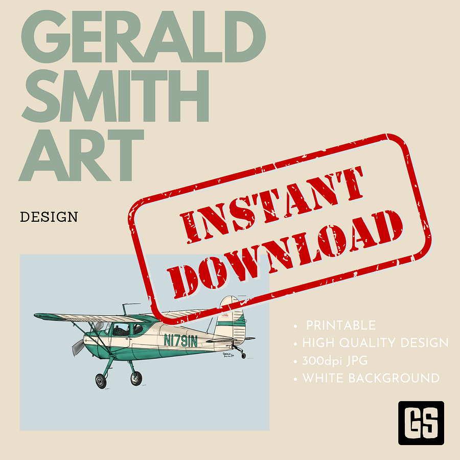 Cessna 120 Printable Digital Aviation Art - Blue Sky Background, Perfect Pilot Gift product image (2)