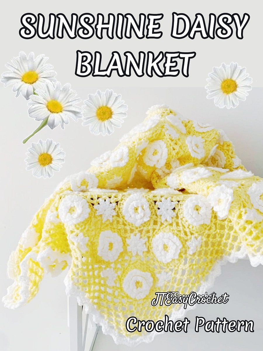 Sunshine Daisy Flower Motif Baby Blanket Crochet Pattern, Crochet Flower Blanket Baby Gift product image (5)