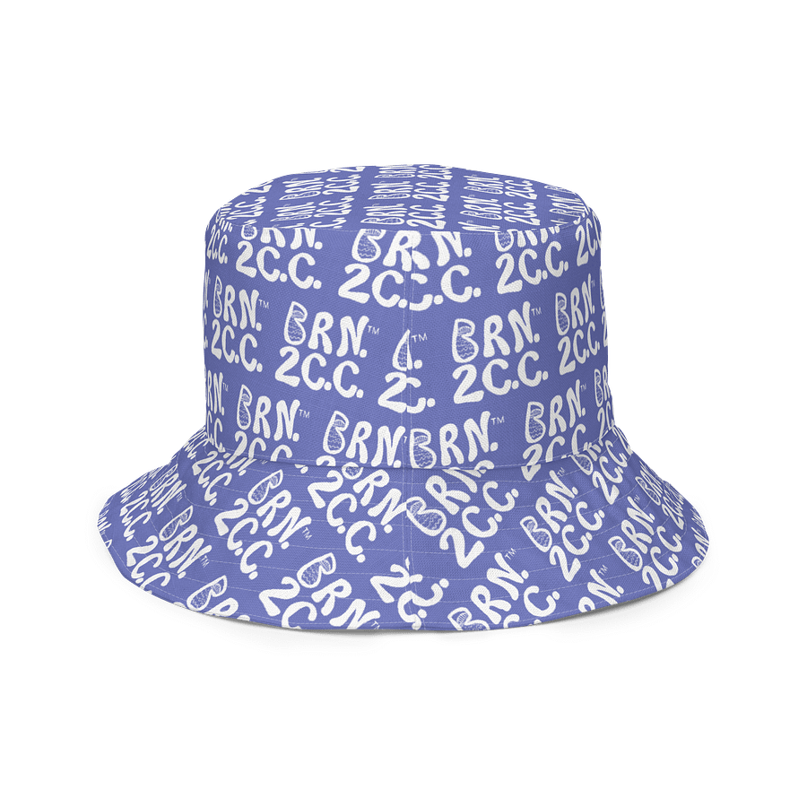 Adults Unisex | Reversible Bucket Hat | BOURNE to Cape Cod™ x BRN.2C.C.™ All-Over Logo Print | Coastal Style Sun Hat | Slate Blue & White product image (4)