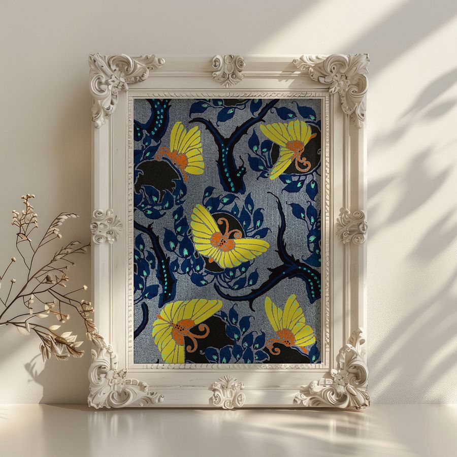Art Nouveau Butterfly Pattern Vintage Textile Art Print product image (26)