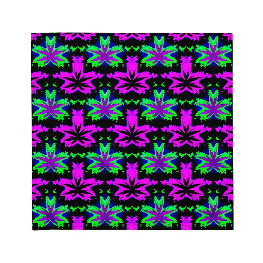 Twisted Cannabis Leaf Bandana, Black Neon Pink Green Weird Weed Art, 420 Stoner Style Accessory product image (4)
